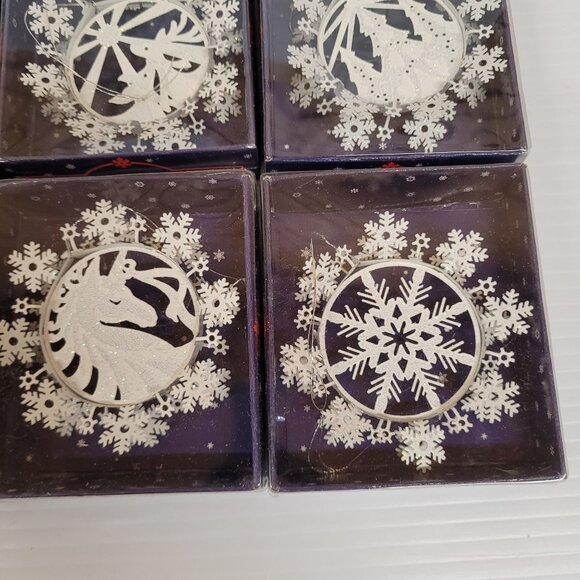 Ornaments Set 12 Metal Winter Lace Snowflake White Hanging Christmas Tree Box - Picture 7 of 10